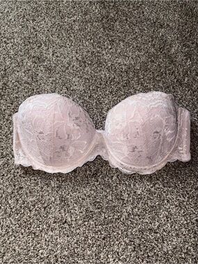 PINK Victoria's Secret Light Pink Lace Strapless Padded Bra 36C
